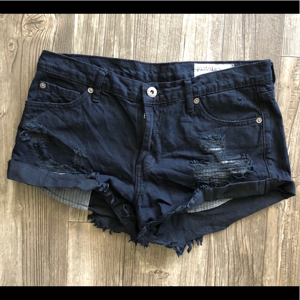Pistola Black Distressed Shorts
